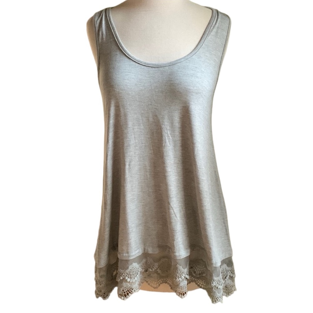 Olivaceous Gray Racerback Tunic Length Tank Top with Lacey Hem NEW WITH TAG